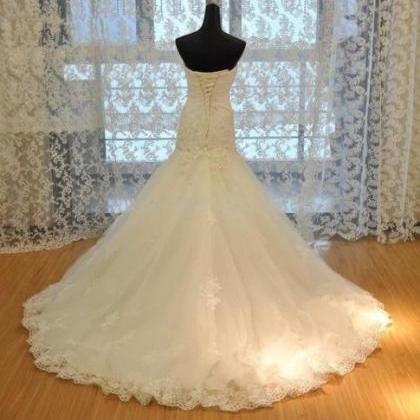 A-line Backless Lace Princess Wedding Dress Bridal..