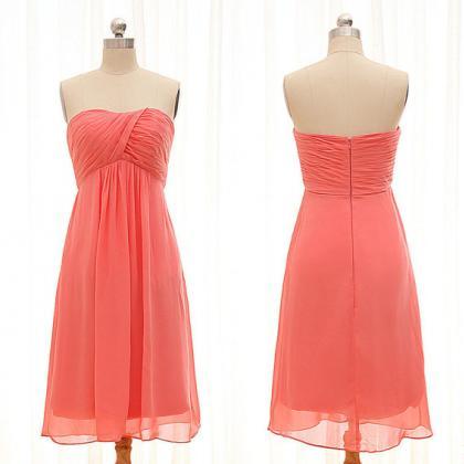 Sleeveless Coral Color Bridesmaid Dresses, Short..