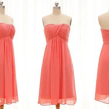 Sleeveless Coral Color Bridesmaid Dresses, Short..