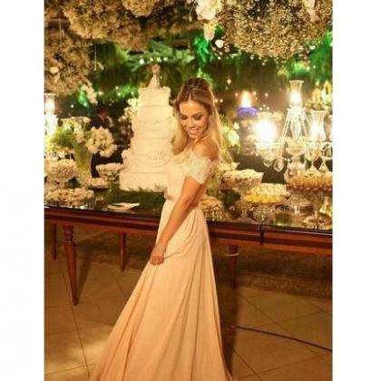 Adorable Off-the-Shoulder Long/Floor-length Natural Chiffon Prom Dresses