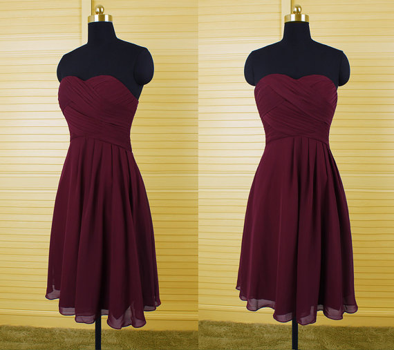 Simple Dark Red Short Chiffon Bridesmaid Dress Short Prom Dress