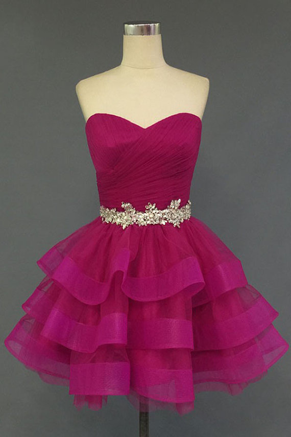 Pink Ball Gown Sweetheart Tulle Homecoming Dress With Embellishment