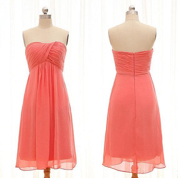 Sleeveless Coral Color Bridesmaid Dresses, New Short Bridesmaid Dress ...